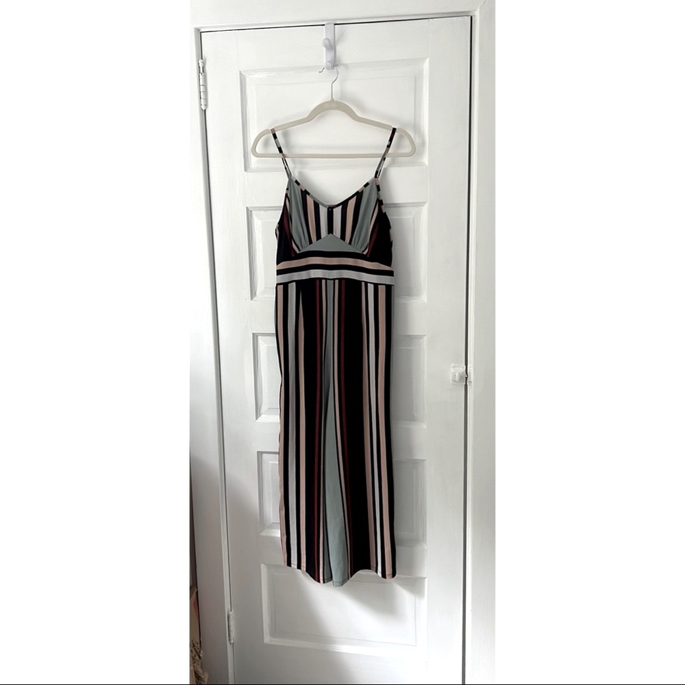 Wide Leg Striped Cropped Jumpsuit